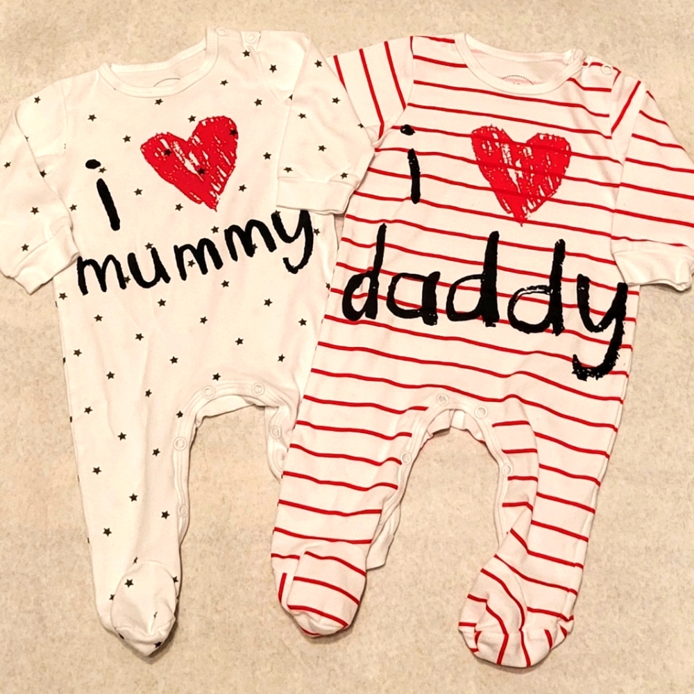 Set of two long sleeve footed sleepers/footies